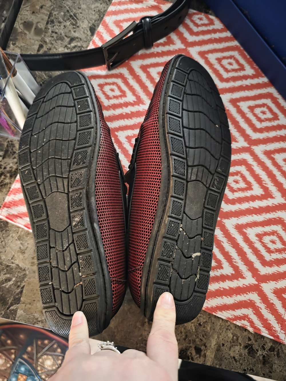 David Stone Men’s Red Textured Bit Loafers - Picture 2 of 3
